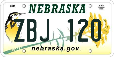 NE license plate ZBJ120