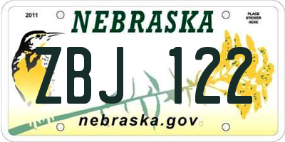 NE license plate ZBJ122