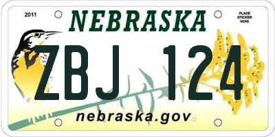 NE license plate ZBJ124
