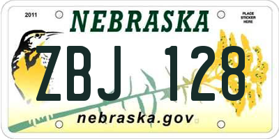 NE license plate ZBJ128