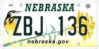 NE license plate ZBJ136
