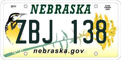 NE license plate ZBJ138
