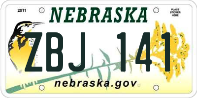 NE license plate ZBJ141