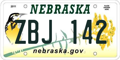 NE license plate ZBJ142