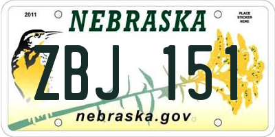 NE license plate ZBJ151