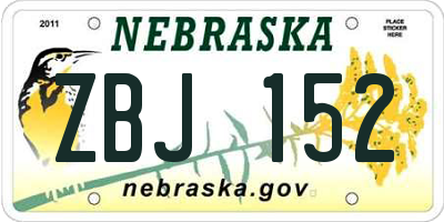 NE license plate ZBJ152
