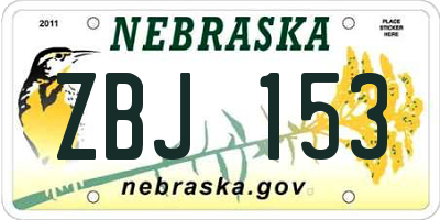 NE license plate ZBJ153