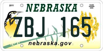 NE license plate ZBJ165