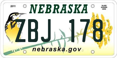NE license plate ZBJ178