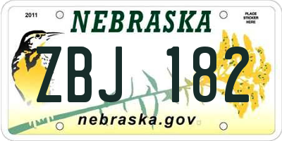 NE license plate ZBJ182