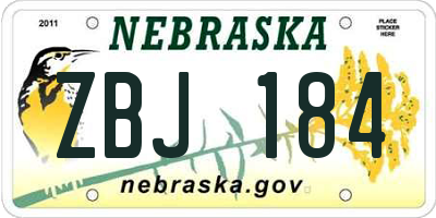 NE license plate ZBJ184