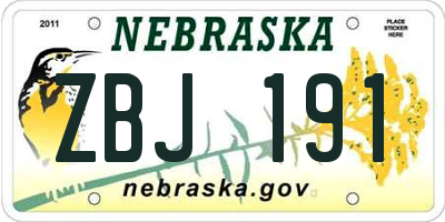 NE license plate ZBJ191