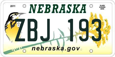 NE license plate ZBJ193