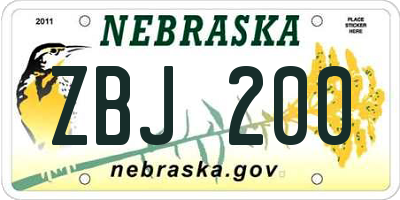 NE license plate ZBJ200