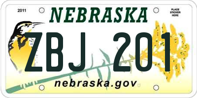 NE license plate ZBJ201