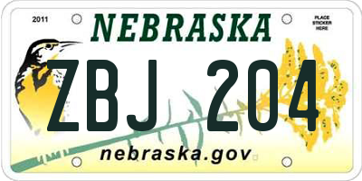 NE license plate ZBJ204