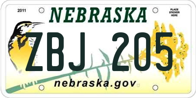 NE license plate ZBJ205