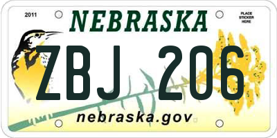 NE license plate ZBJ206