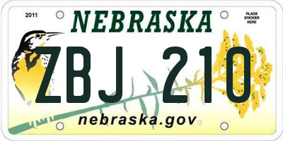 NE license plate ZBJ210