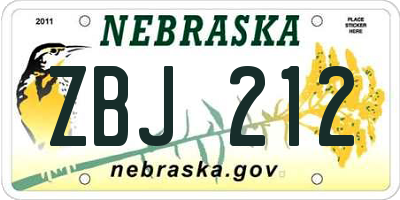 NE license plate ZBJ212