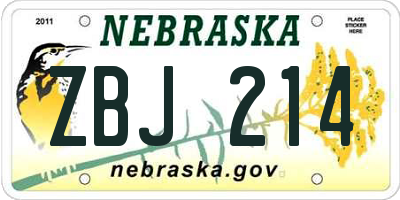 NE license plate ZBJ214