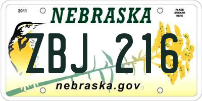 NE license plate ZBJ216