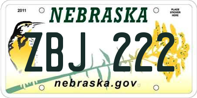 NE license plate ZBJ222