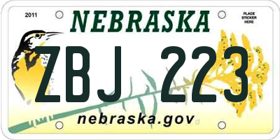 NE license plate ZBJ223