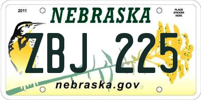 NE license plate ZBJ225