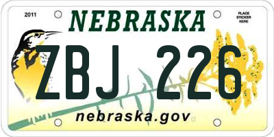 NE license plate ZBJ226