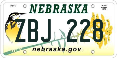 NE license plate ZBJ228