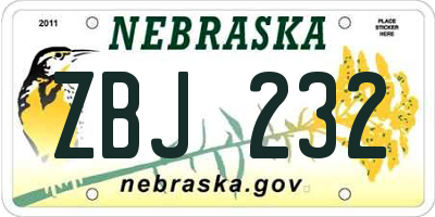 NE license plate ZBJ232