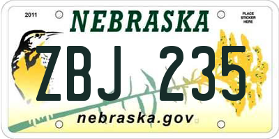NE license plate ZBJ235