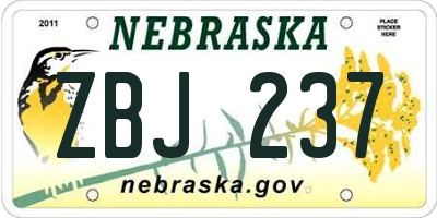 NE license plate ZBJ237