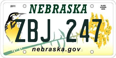 NE license plate ZBJ247
