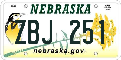 NE license plate ZBJ251
