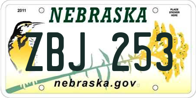 NE license plate ZBJ253