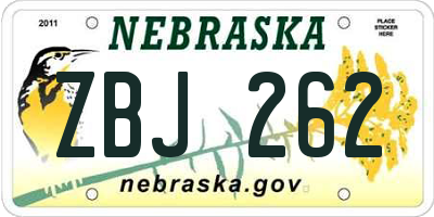NE license plate ZBJ262