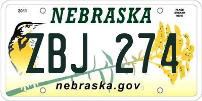 NE license plate ZBJ274