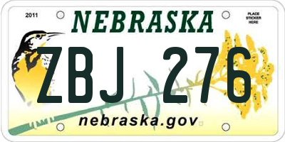 NE license plate ZBJ276