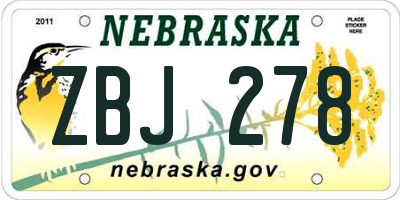 NE license plate ZBJ278