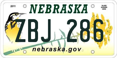 NE license plate ZBJ286