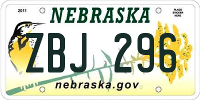 NE license plate ZBJ296