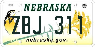 NE license plate ZBJ311
