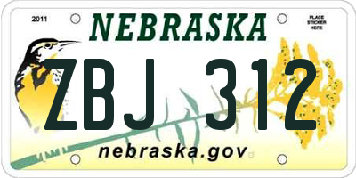 NE license plate ZBJ312