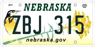 NE license plate ZBJ315
