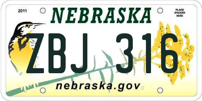 NE license plate ZBJ316