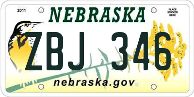 NE license plate ZBJ346