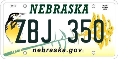NE license plate ZBJ350