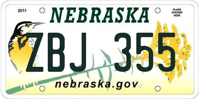 NE license plate ZBJ355